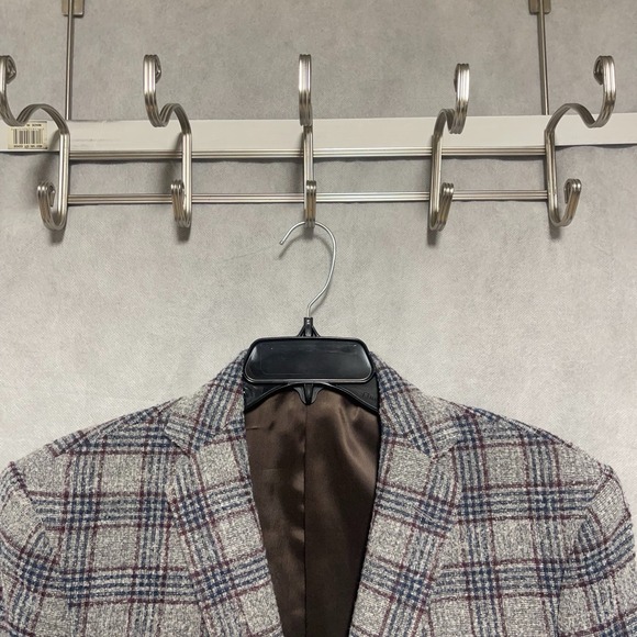John Varvatos Blazer Men 40R Gray Blue Maroon Tartan Plaid Flannel Bedford Luxe